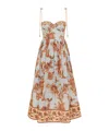 Zimmermann Womens Blue Jacobean Aster Corseted Printed Cotton Midi Dress In Multi