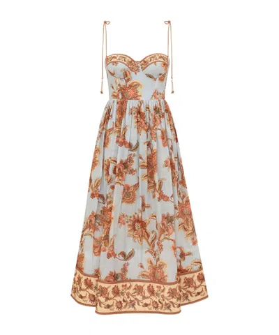 Zimmermann Womens Blue Jacobean Aster Corseted Printed Cotton Midi Dress In Multi