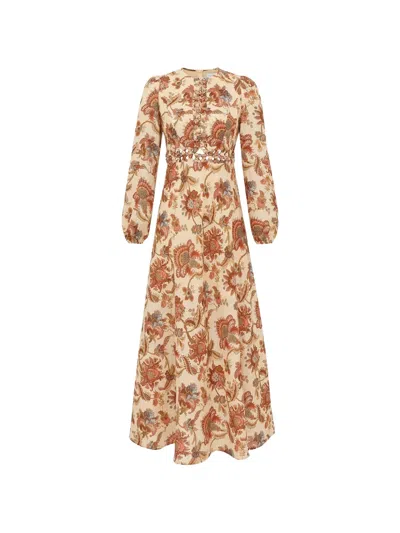 Zimmermann Aster Floral-print Midi Dress In Brown