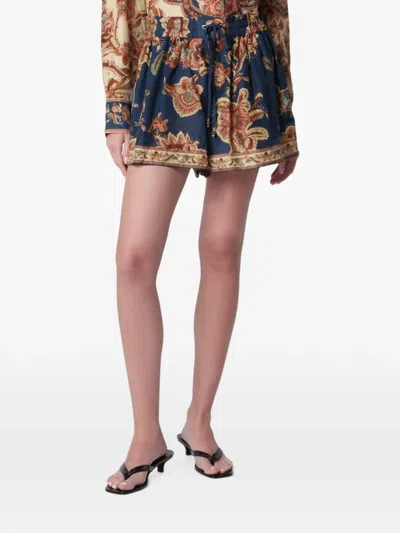 Zimmermann Aster Relaxedfit Silk Shorts In Navy Jacobean In Blue