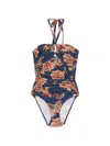 Zimmermann Aster Printed Halterneck Stretch-polyamide Swimsuit In Blue