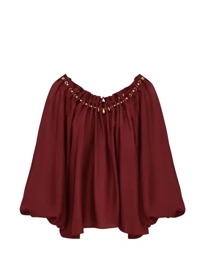 Zimmermann Aster Gathered Bead Blouse In Burgundy