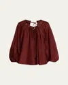Zimmermann Blouse Aster With Ruffles And Beads In Burgundy