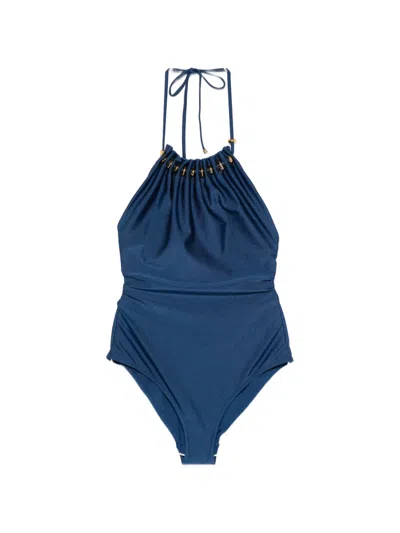 Zimmermann Aster Gathered Bead Swimsuit In Blue