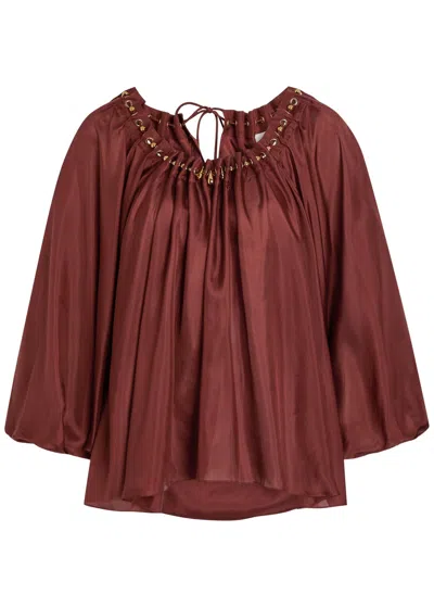Zimmermann Aster Gathered Silk Blouse In Burgundy