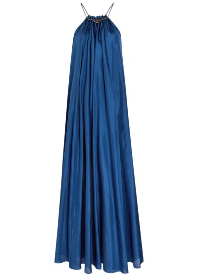 Zimmermann Womens Dark Cobalt Aster Gathered-bead Silk Maxi Dress Xl In Blue