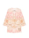 Zimmermann Aster Print Long Sleeve Linen Shift Dress In Multi
