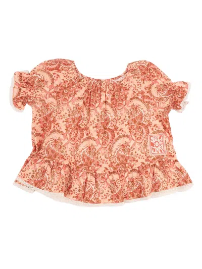 Zimmermann Aster Kids Frill Sleeve Top In Brown