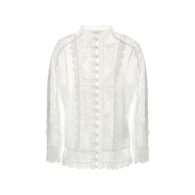 Zimmermann Aster Lace-panelled Shirt In White