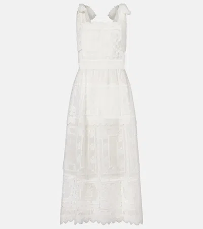 Zimmermann Dress Bow Straps Lace Scalloped Sheer Panels In White
