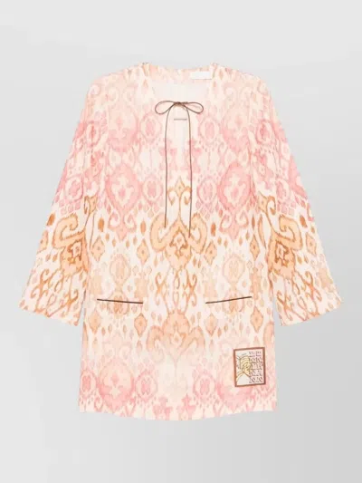 Zimmermann Aster Linen Dress Wide Sleeves Mini In Multi