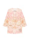 Zimmermann Aster Print Long Sleeve Linen Shift Dress In Multi