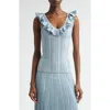 Zimmermann Womens Metallic Blue Aster Metallic Frilled Rib-knit Top In Blue