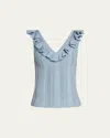 Zimmermann Womens Metallic Blue Aster Metallic Frilled Rib-knit Top In Blue