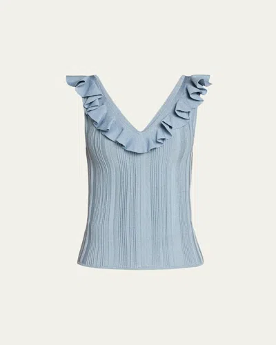 Zimmermann Womens Metallic Blue Aster Metallic Frilled Rib-knit Top