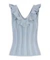 Zimmermann Womens Metallic Blue Aster Metallic Frilled Rib-knit Top In Gray