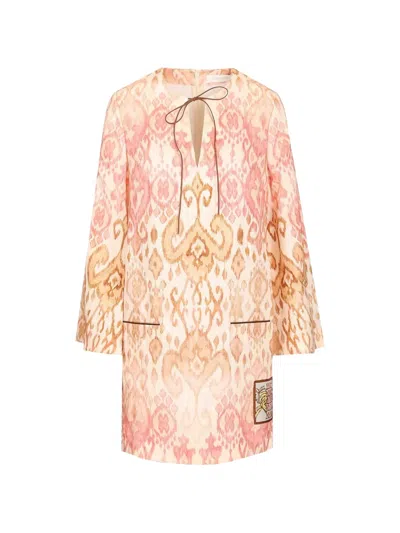 Zimmermann Aster Print Long Sleeve Linen Shift Dress In Multi