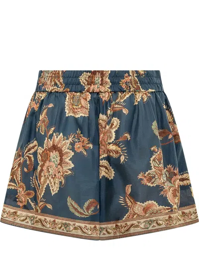 Zimmermann Aster Mini Shorts - Luxe Silk Elegance In Navy Jacobean
