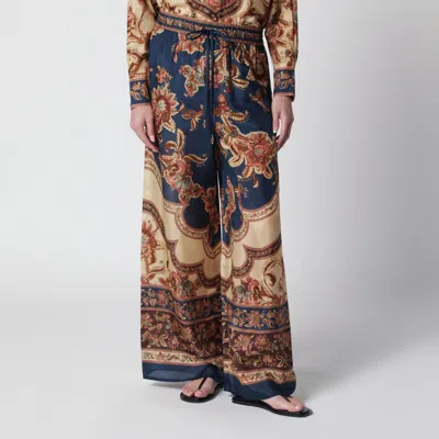 Zimmermann Womens Navy Jacobean Aster Wide-leg Silk Trousers In Multi