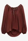 Zimmermann Blouse Aster With Ruffles And Beads In Burgundy
