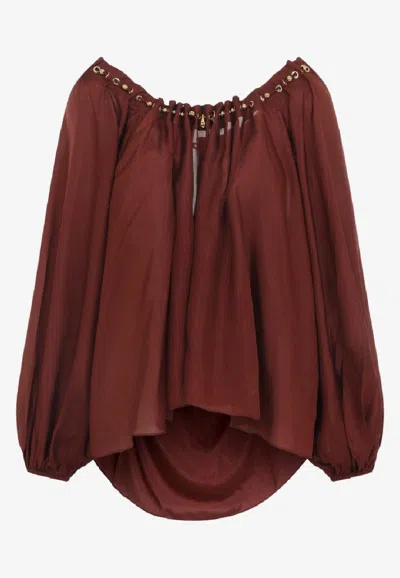 Zimmermann Aster Off-shoulder Blouse In Burgundy
