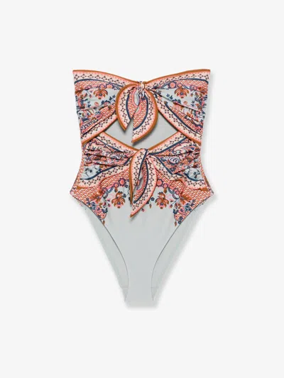 Zimmermann Aster One-piece Shiny Nylon Swimsuit With Paisley Print In Blue