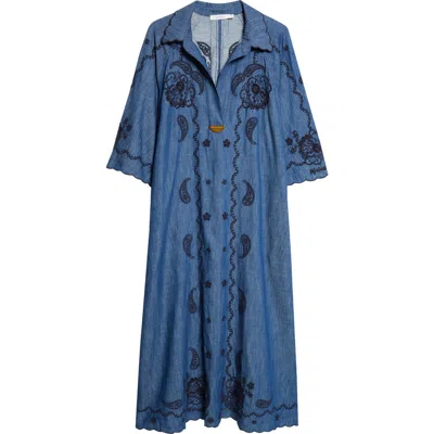 ZIMMERMANN ZIMMERMANN ASTER PAISLEY EMBROIDERED DENIM MIDI DRESS
