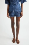 Zimmermann Womens Railway Blue Aster Embroidered Denim Shorts Xs In Blue
