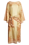 Zimmermann Aster Paisley Print Long Sleeve Tie Waist Silk Midi Dress In Yellow