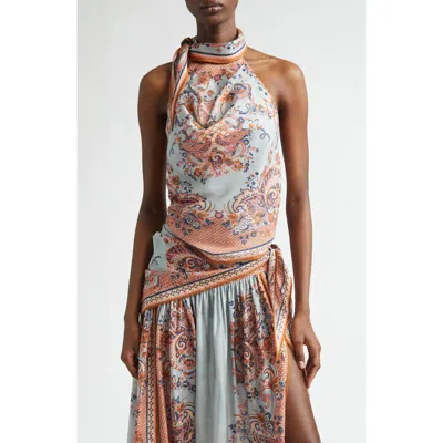 Zimmermann Aster Floral-print Silk-satin Halterneck Top In Multi