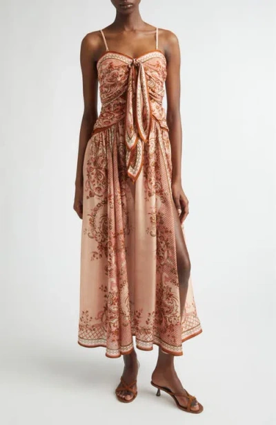 Zimmermann Womens Pink Paisley Floral Aster Scar Silk Midi Dress Xl In Brown