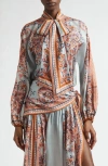 Zimmermann Paisley Floral Pure Silk Blouse With Self-tie Neck Detail In Multi