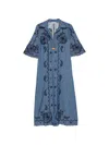 Zimmermann Womens Railway Blue Aster Embroidered Denim Midi Dress Xxs In Blue