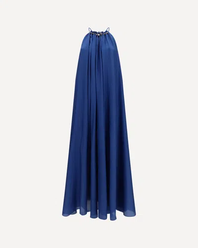Zimmermann Womens Dark Cobalt Aster Gathered-bead Silk Maxi Dress Xl In Blue