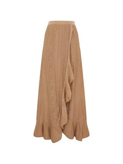 Zimmermann Aster Pointelle-knit Skirt In Brown