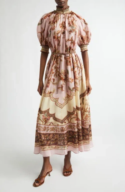 Zimmermann Aster Print Billow Silk Maxi Dress In Pink