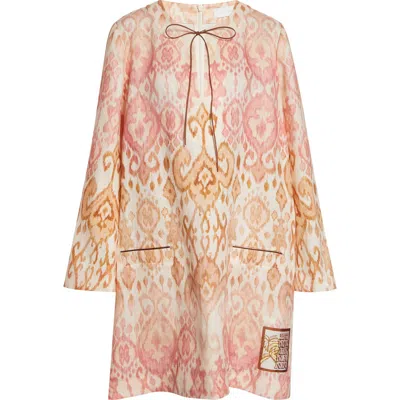 Zimmermann Aster Print Long Sleeve Linen Shift Dress In Pink