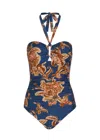 Zimmermann Aster Printed Halterneck Stretch-polyamide Swimsuit In Multi