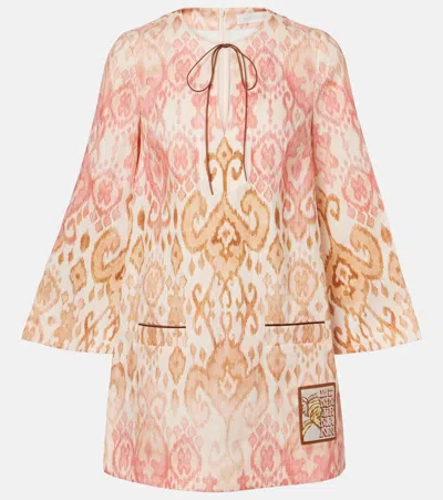 Zimmermann Aster Print Long Sleeve Linen Shift Dress In Multi