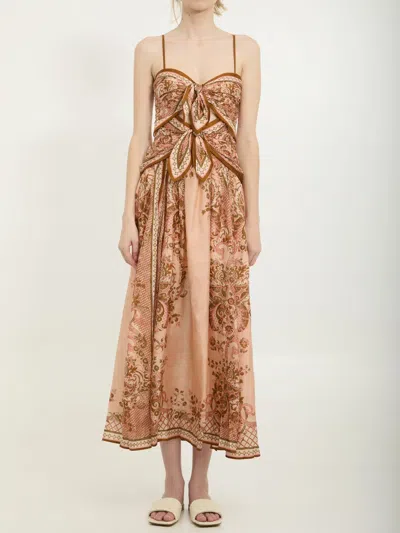 Zimmermann Aster Printed Silk Long Dress In Animal Print