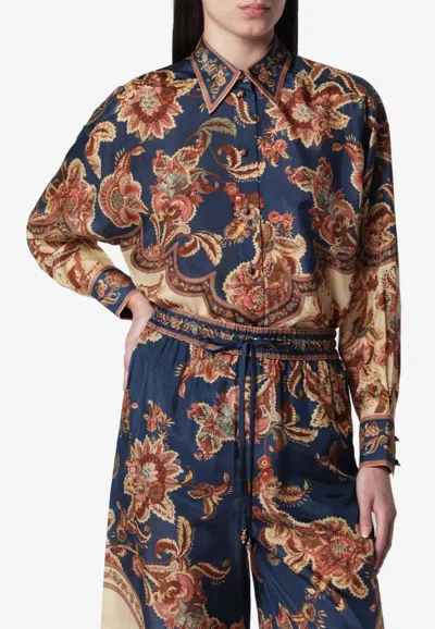 Zimmermann Aster Printed Silk Shirt In Blue
