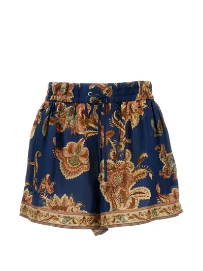 Zimmermann Womens Navy Jacobean Aster Printed Silk Shorts In Blue