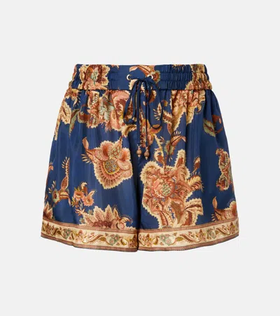 Zimmermann Aster Printed Silk Shorts In Blue
