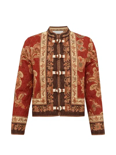 Zimmermann Aster Quilted Floral-print Bomber Jacket In Red