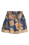Zimmermann Aster Shorts Elastic Waistband Floral Trim Pockets In Blue