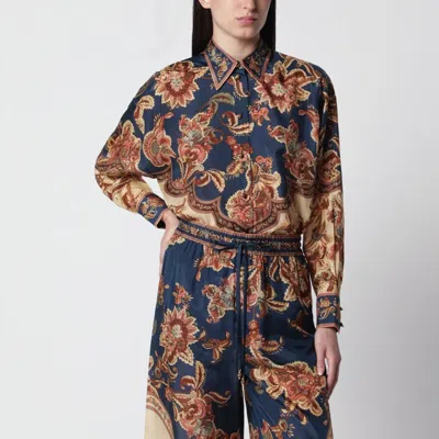 Zimmermann Aster Relaxed Navy Jacobean Shirt In Multi