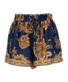 Zimmermann Aster Shorts Elastic Waistband Floral Trim Pockets In Blue