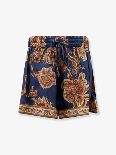 Zimmermann Aster Relaxed Silk Bermuda Shorts In Blue