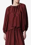 Zimmermann Blouse Aster With Ruffles And Beads In Burgundy