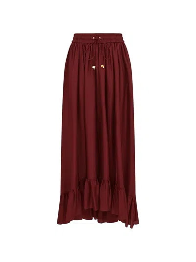 Zimmermann Aster Gathered Silk Habotai Maxi Skirt In Burgundy